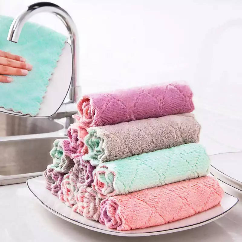 10 pcs Micro Fiber Cleaning Cloth Rags Water Absorption Non-Stick Oil Washing Kitchen Towel