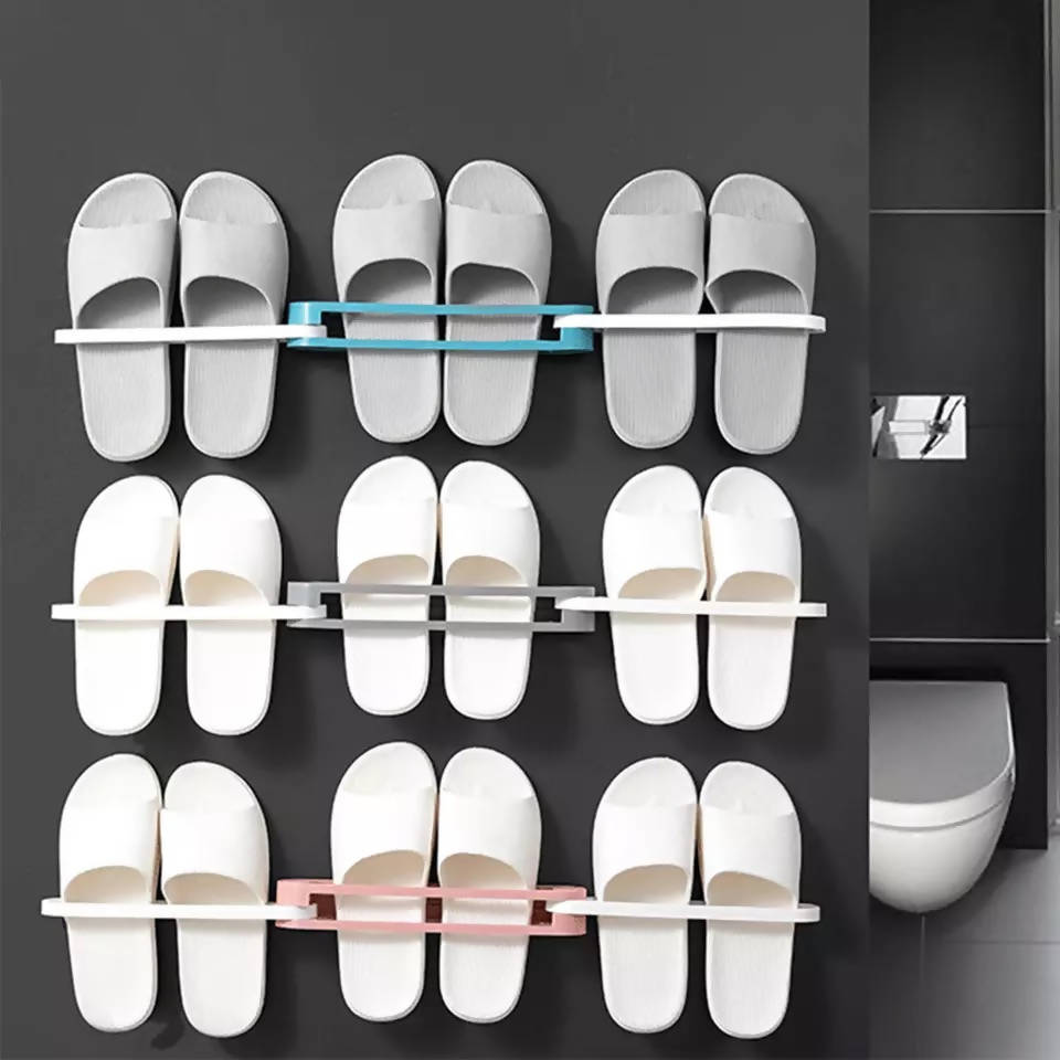 Bathroom Slippers Rack Wall Mounted Shoe Organizer Rack Folding Slippers Holder Shoes Hanger Self Adhesive Towel Racks Shelf