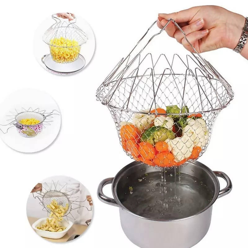 1PC Foldable Steam Rinse Strain Fry French Chef Basket | Kitchen Appliance | Halabh.com