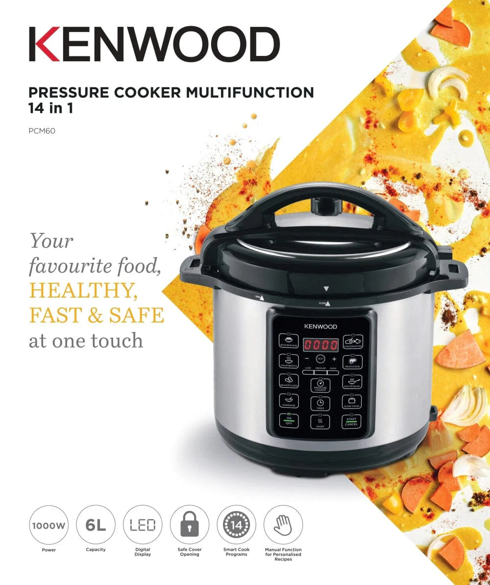 Kenwood 6L Electric Pressure Cooker PCM60.000SS Black & Silver