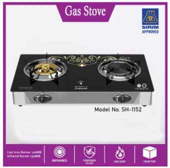Star Home Two Burner Gas Stove Stainless Steel Gas Stove
