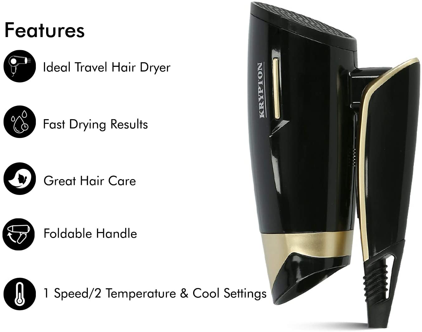Krypton 1200 Watts Hair Dryer Black - Best Personal Care Accessories