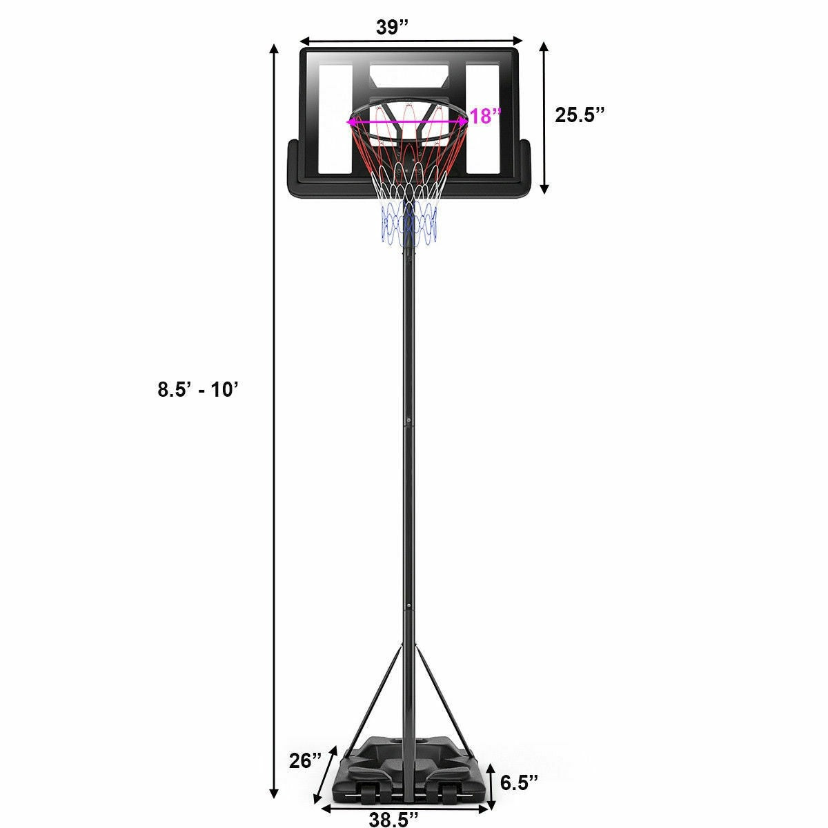 Adjustable Basketball Hoop System Black