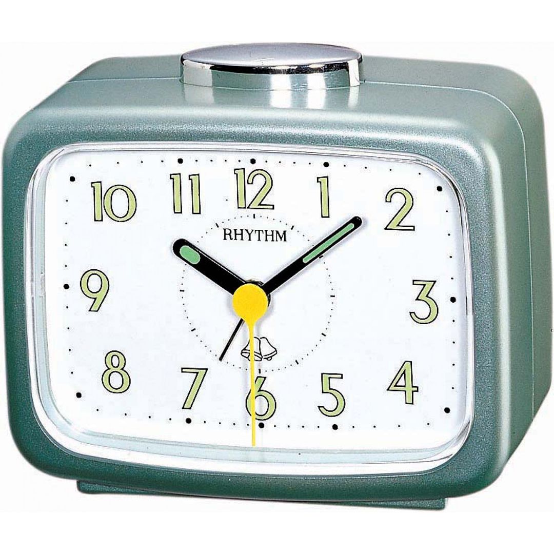 Rhythm Alarm Clock Green 4RA456WR05 | Reliable Timekeeping | Travel | Wake Up Routine | Snooze Function | Battery Operated | Portable | White Face | Halabh.com