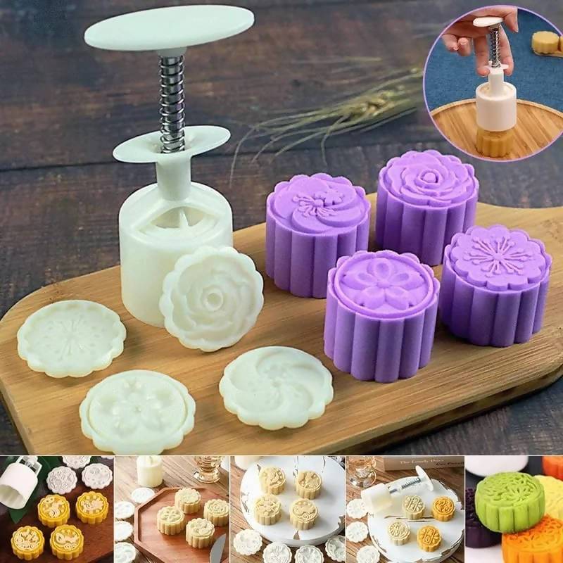 Mooncake Mold Hand Press Cookie Stamps Pastry Tool Moon Cake Maker With Stamps Patterns