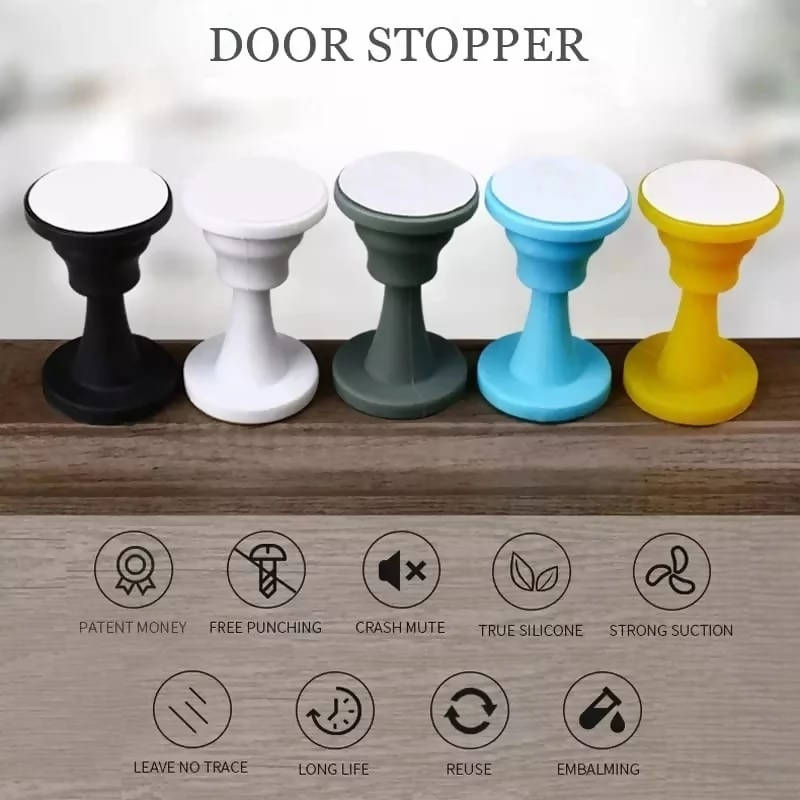 Mute Non-Punch Silicone Door Stopper Touch Toilet Wall Protector Absorption Door Plug Anti-Bump Door Holder Gear Gate Resistance