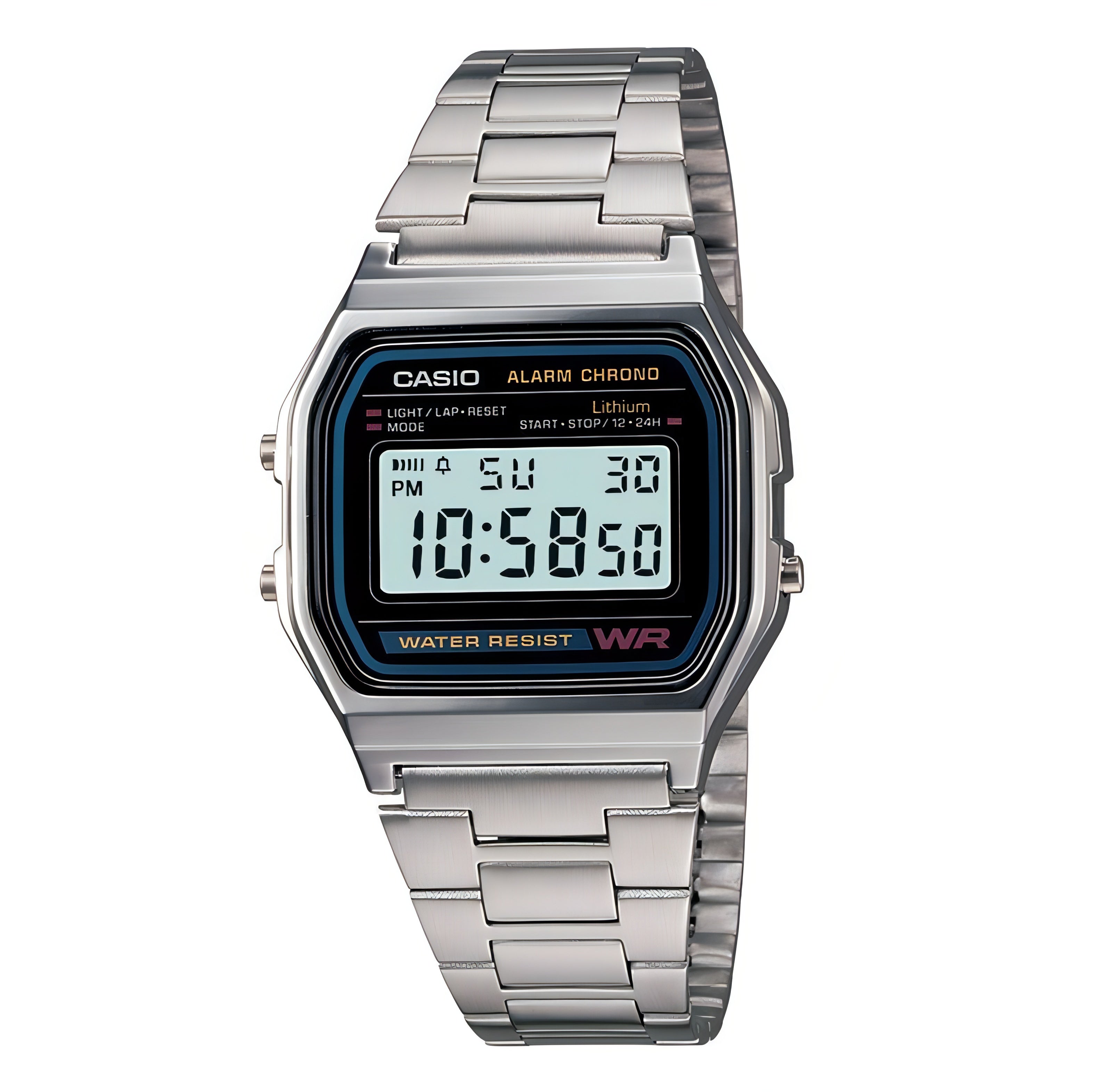 Casio A158WA Digital Watch - Vintage Style with Practical Features | Casio, A158WA, digital watch, stainless steel, vintage, classic, water-resistant, time, date, stopwatch, alarm, 24-hour time format, fashion, accessories, lifestyle.