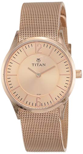 Titan Rose Gold Dial Women Watch 95035WM01 | Stainless Steel | Mesh Strap | Water-Resistant | Minimal | Quartz Movement | Lifestyle | Business | Scratch-resistant | Fashionable | Halabh.com
