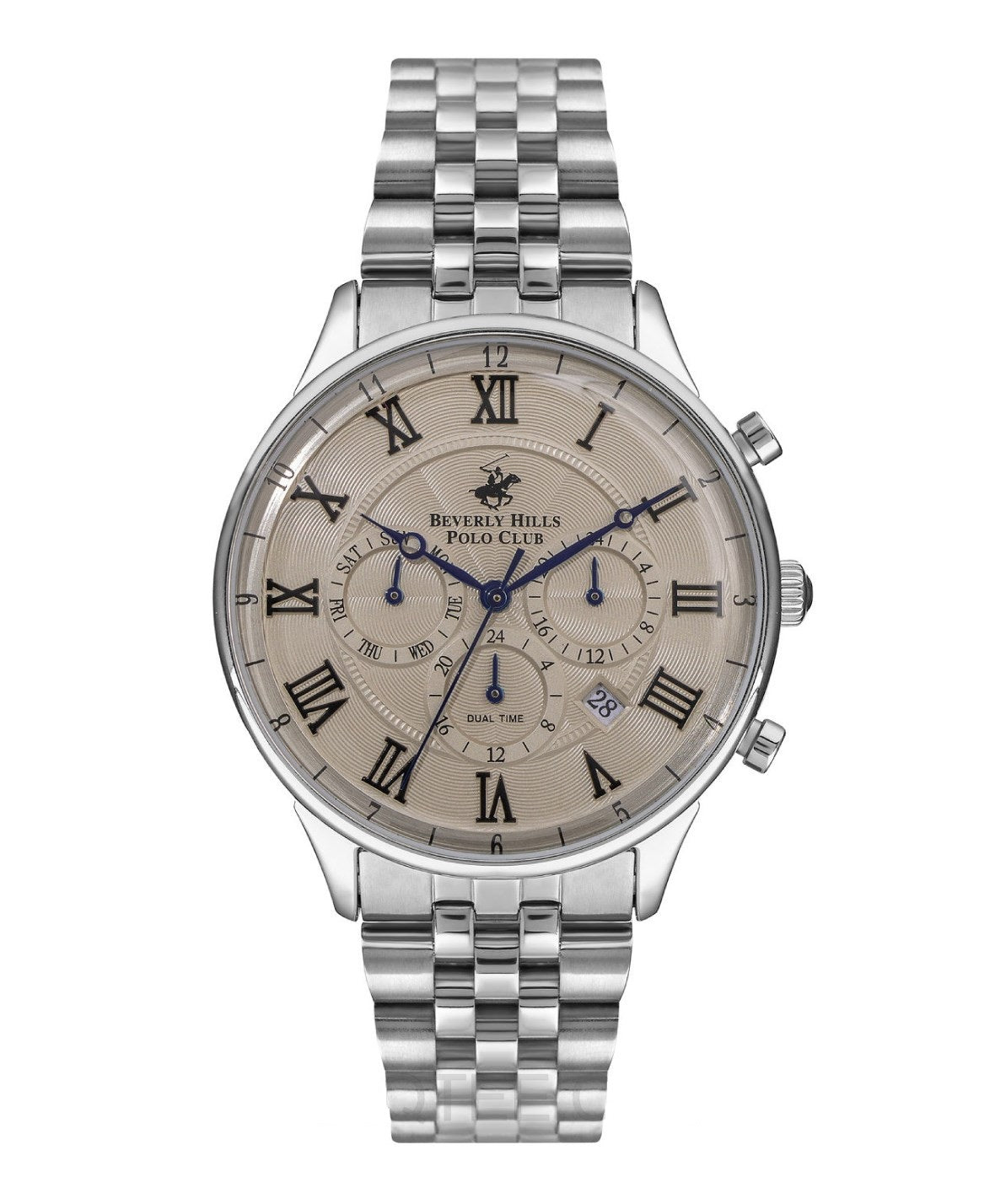 Beverly Hills Polo Club Spencer Dual Time Silver Stell Light Beige Dial For Men