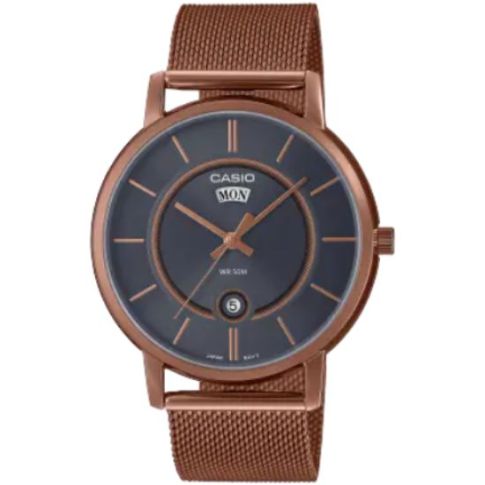 Casio Men's Fashion Watch - MTP-B120MR-8AVD | | Stainless Steel Mesh Strap | Water-Resistant | Minimal | Quartz Movement | Lifestyle| Business | Scratch-resistant | Fashionable | Halabh