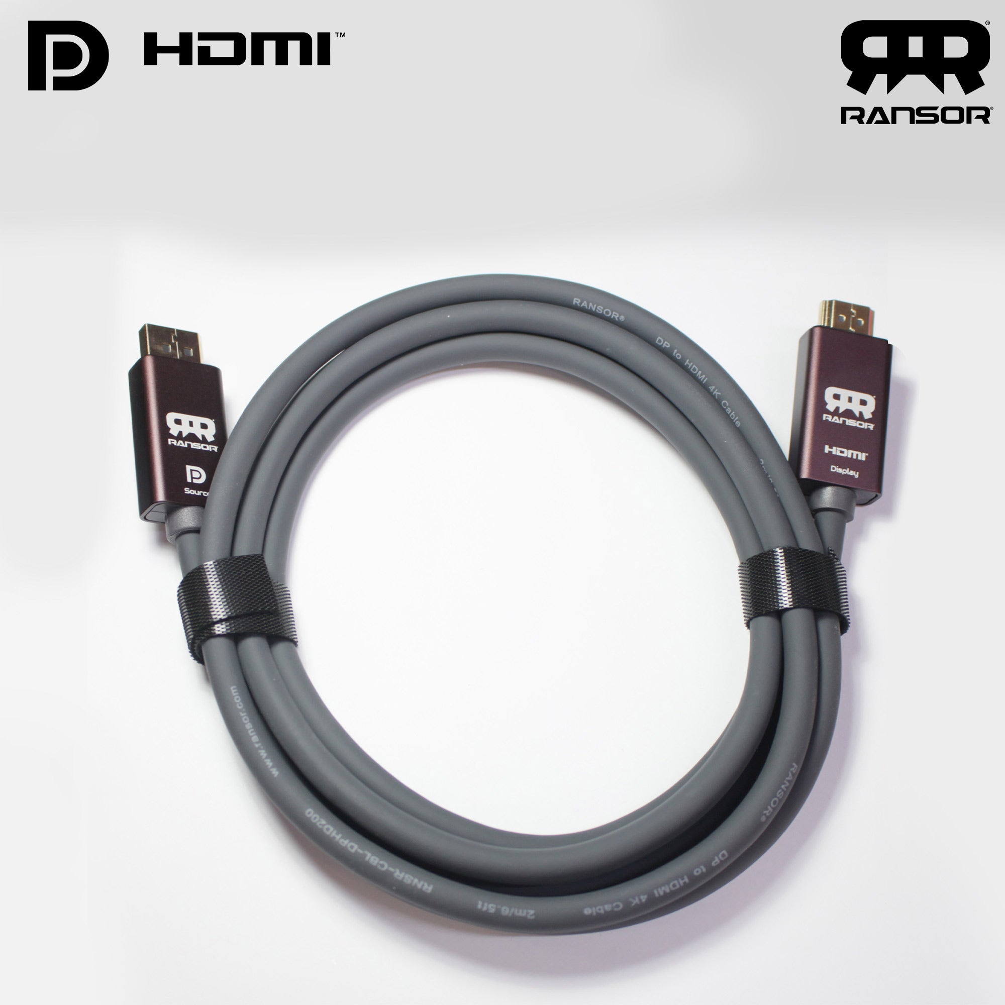 Ransor Premium 4K DisplayPort To HDMI Cable 2m/6.5ft