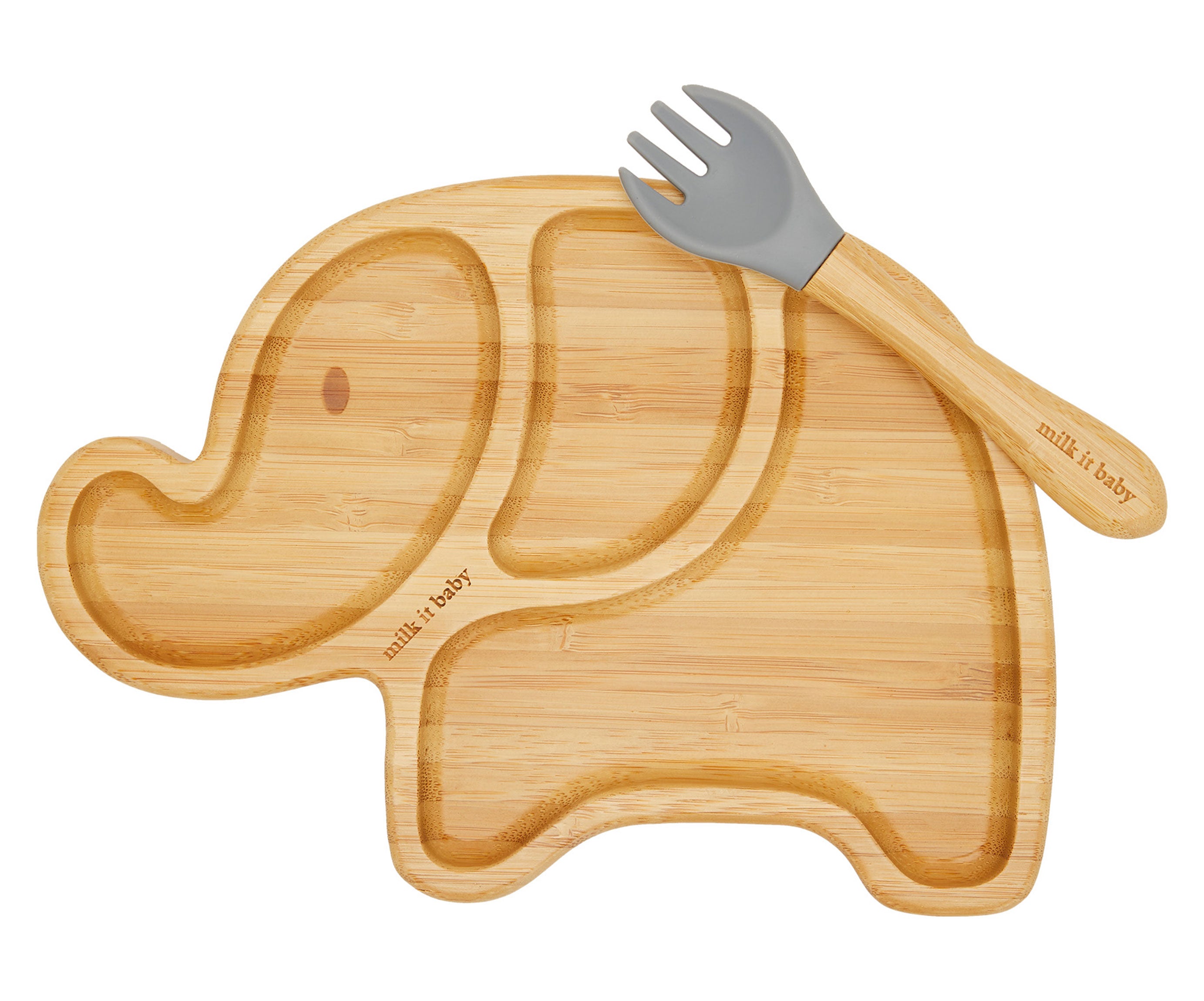 Milk It Baby Bamboo Elephant Suction Plate & Fork Set Berry Blue | Baby Products | Halabh.com