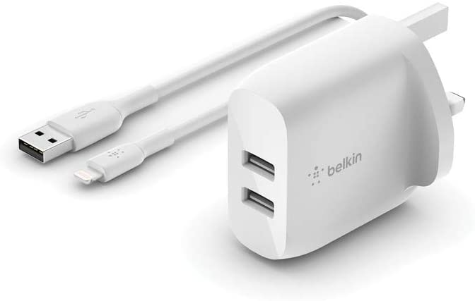 Belkin Wall Charger Dual Port 4.8Amp 2X12W With 1M Ltg Cable, White