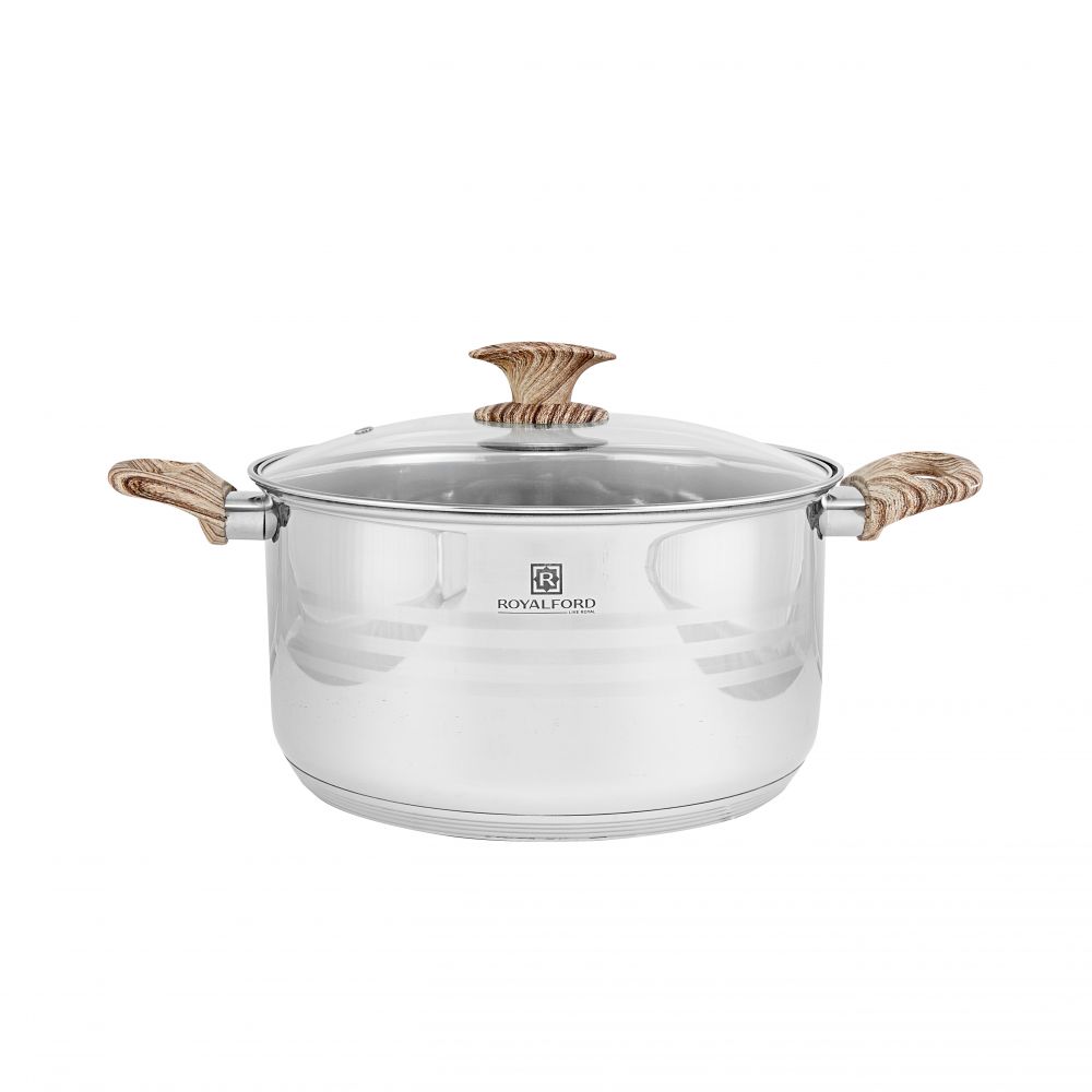 Royalford 20Cm Stainless Steel Casserole With Glass Lid