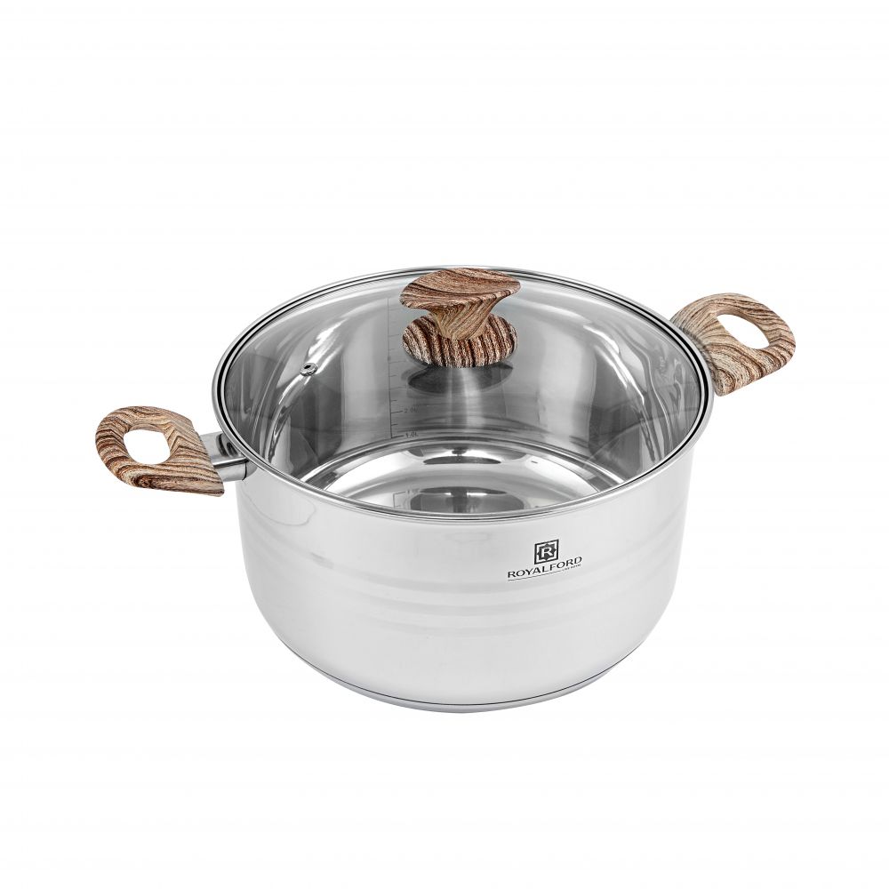 Royalford 20Cm Stainless Steel Casserole With Glass Lid