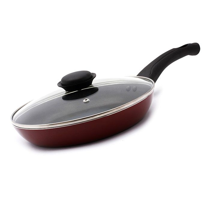 Royalford 24cm Fry Pan with Lid - Red  RF2951