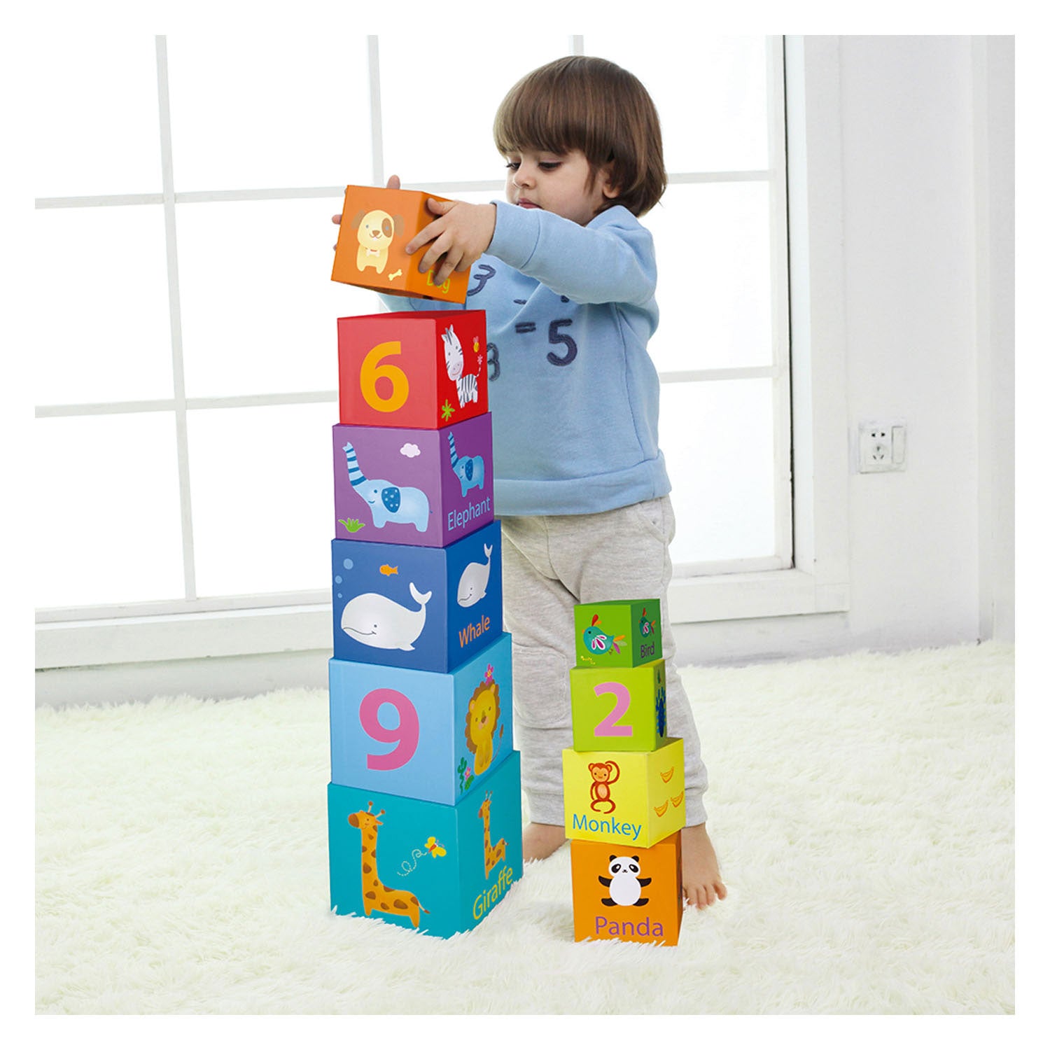 Classic World Stacking Blocks Numbers and Animals 10Pcs