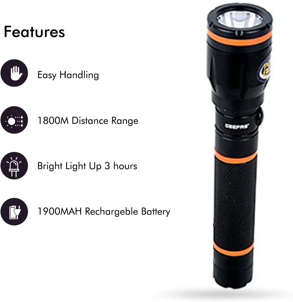 Geepas  Rechargeable LED Flashlight
