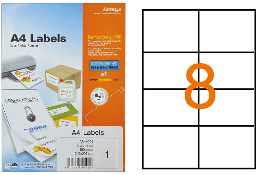 Formtec Labels 8 Labels Per Sheet FT GS 1208