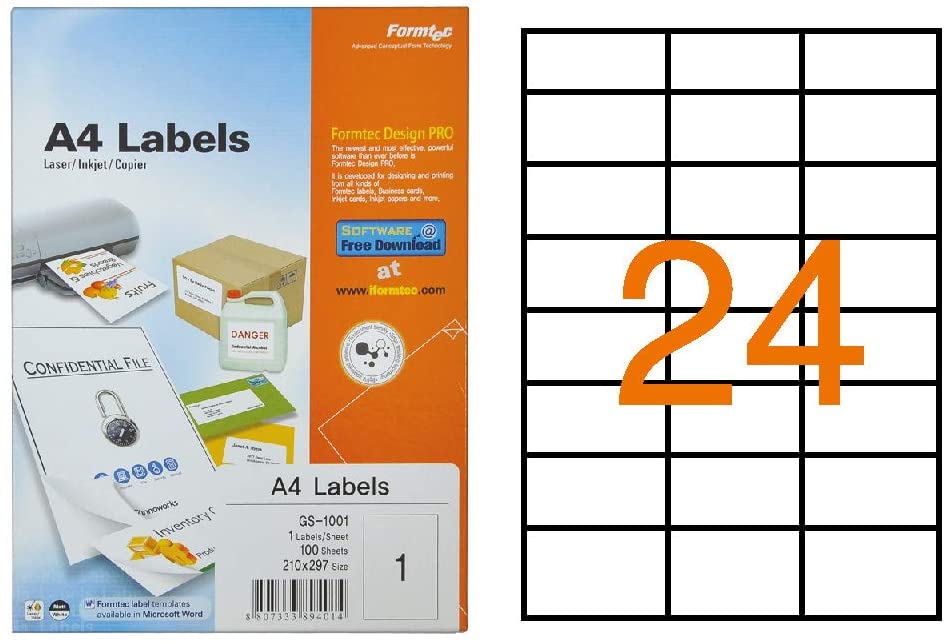 Formtech  Labels 24 Labels Per Sheet FT