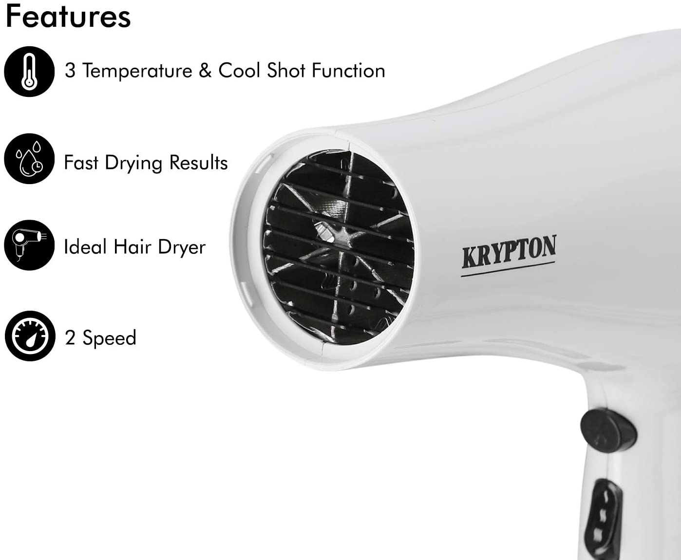 Krypton 2200 Watts Hair Dryer Black & White
