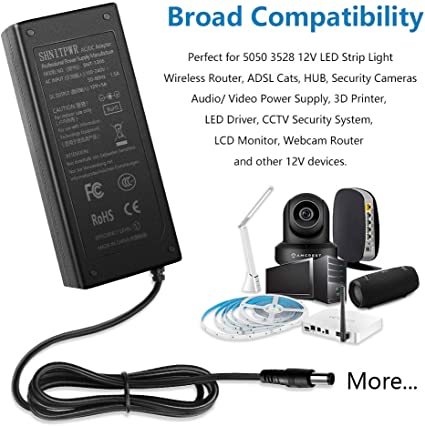 Shnitpwr 60W Power Supply Adapter AC DC Converter 100V 240V to 12 Volt 5 Amp