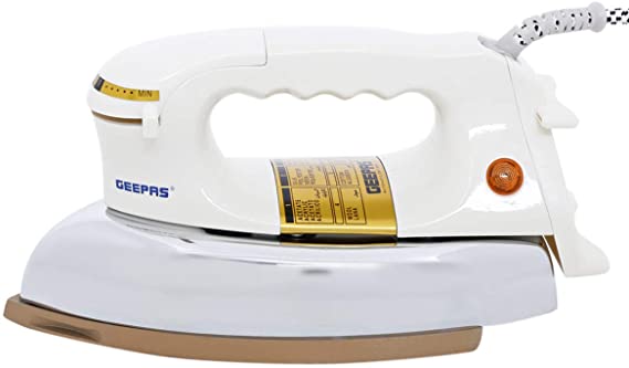 Geepas Dry Iron Cream And Silver | reliable performance | lightweight | variable steam settings | safety features | stylish | even heat distribution | Halabh.com