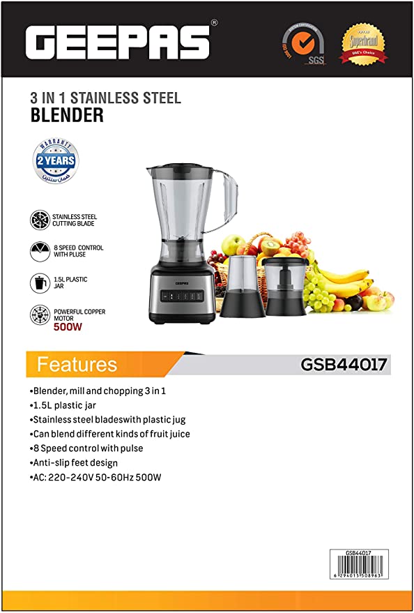 Geepas 500 Watt 3 In 1 Countertop Blender | Kitchen Appliances | Halabh.com