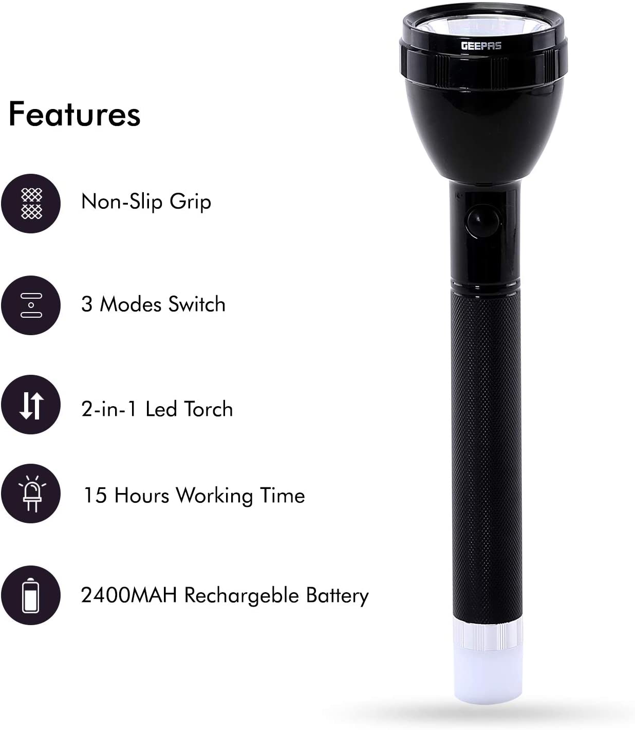 Geepas Rechargeable LED Flashlight