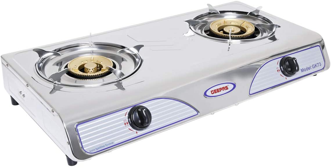 Shop Geepas Stainless Steel Double Gas Burner | Auto Ignition Cooker | Halabh.com