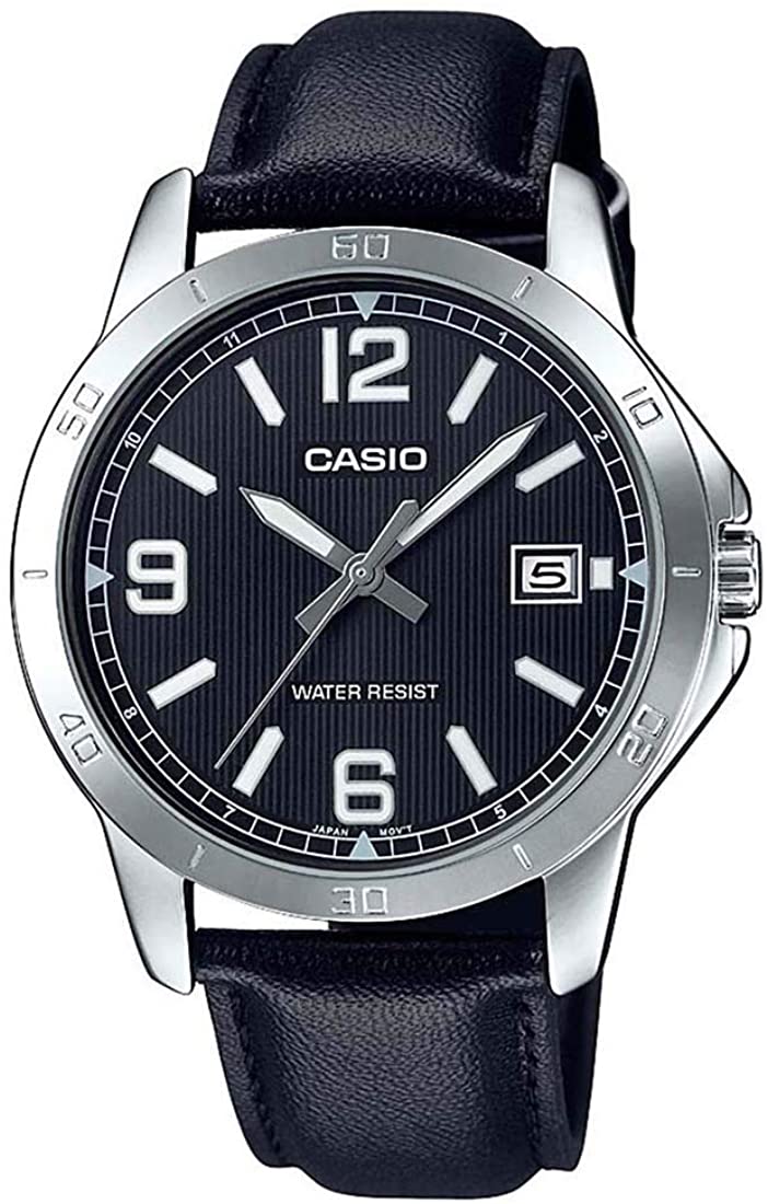 Casio Men's Black Watch MTP-V004L-1BUDF | Leather Band | Water-Resistant | Quartz Movement | Classic Style | Fashionable | Durable | Affordable | Halabh.com