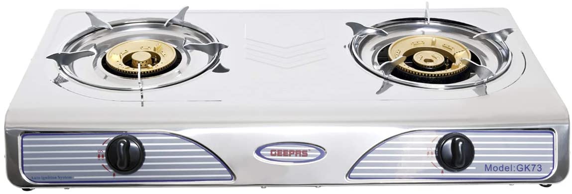 Shop Geepas Stainless Steel Double Gas Burner | Auto Ignition Cooker | Halabh.com