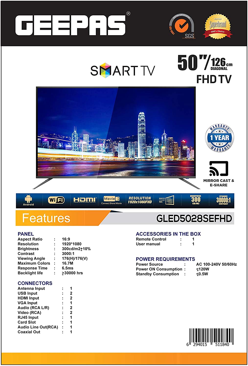 Geepas 50 Inch Full HD LED Smart TV | in Bahrain | Halabh.com