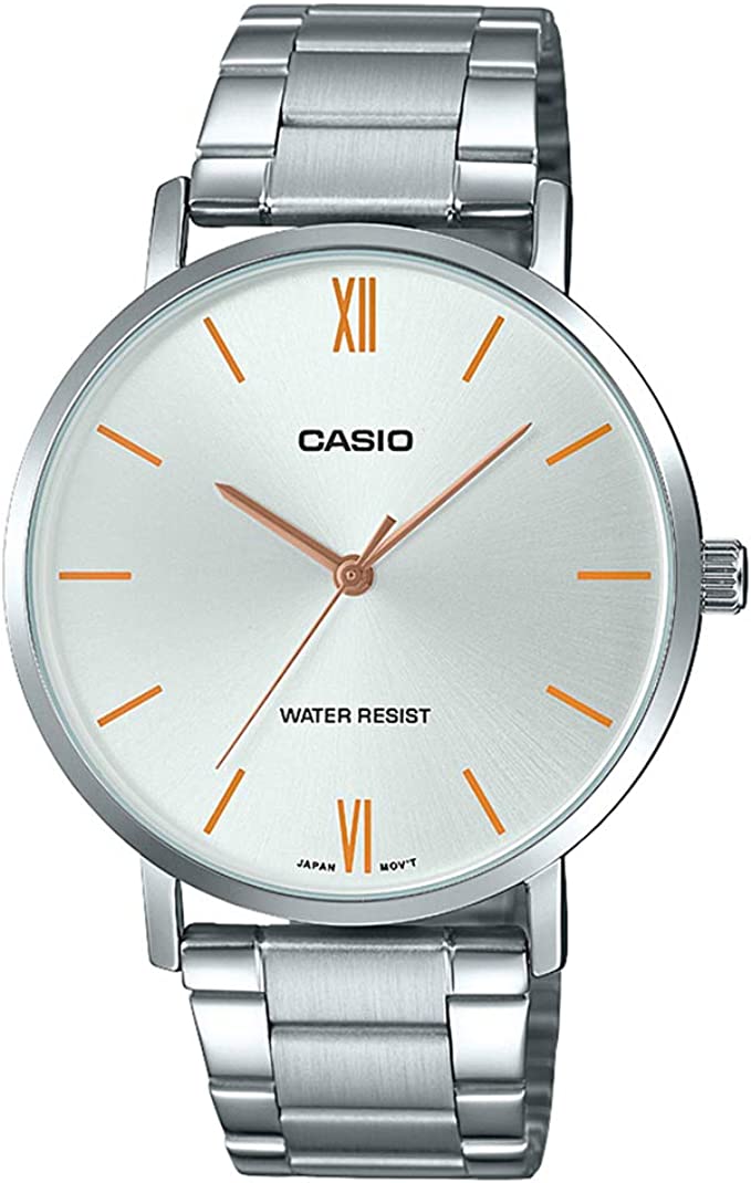 Casio Men's Stainless Steel Watch MTP-VT01D-7B | Stainless Steel | Water-Resistant | Silver Dial | Quartz Movement | Lifestyle| Business | Scratch-resistant | Fashionable | Halabh