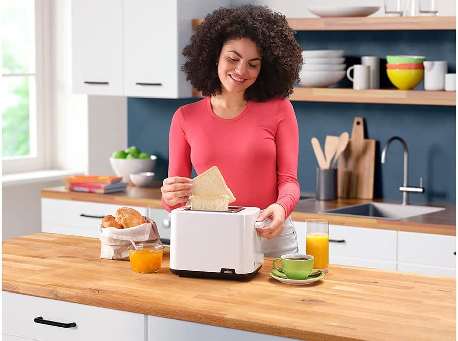 Braun Breakfast Toaster with 2 Slots 900W Plastic White - HT1010WH | Kitchen Appliance | Halabh.com