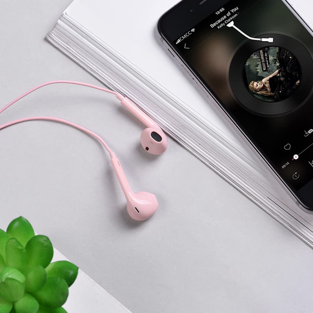 Wire Control Earphones With Mic Pink