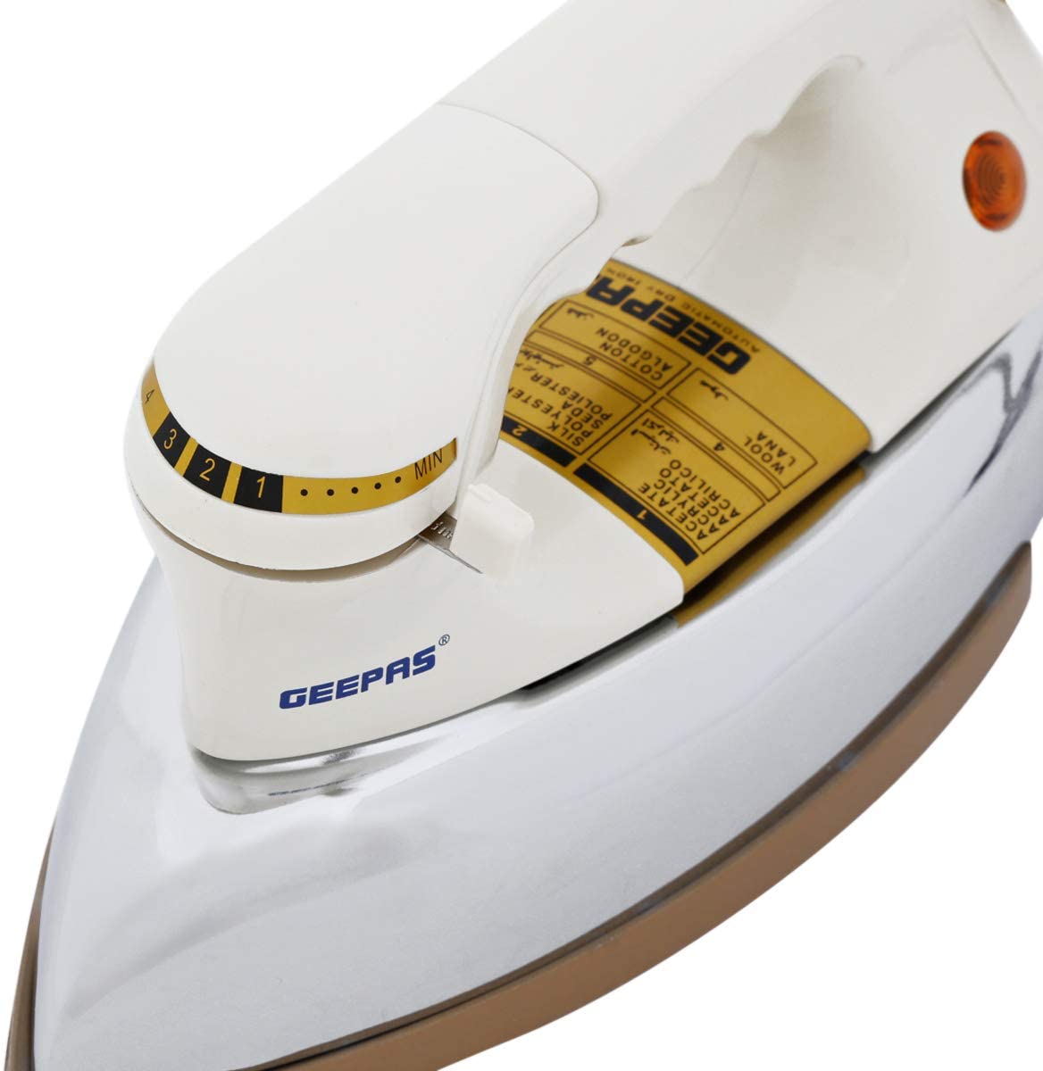 Geepas Dry Iron Cream And Silver | reliable performance | lightweight | variable steam settings | safety features | stylish | even heat distribution | Halabh.com