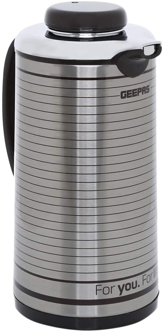 Geepas Stainless Steel Hot and Cold Glass Inner Pot Vacuum Flask Silver