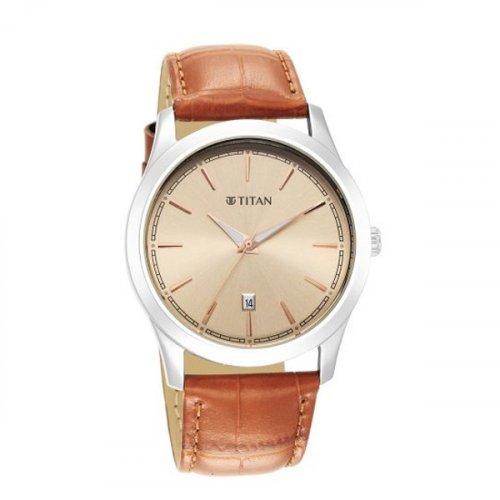 Titan Rose Gold Dial Analog Men Watch 1823SL04 | Leather Band | Water-Resistant | Quartz Movement | Classic Style | Fashionable | Durable | Affordable | Halabh.com