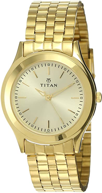 Titan Analog Gold Dial Men's Watch 1648YM02 | Stainless Steel | Mesh Strap | Water-Resistant | Minimal | Quartz Movement | Lifestyle | Business | Scratch-resistant | Fashionable | Halabh.com