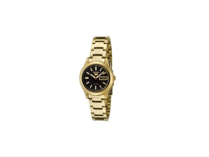 Seiko Women's 5 Automatic Gold Stainless Steel Analog Quartz Watch with Black Dial