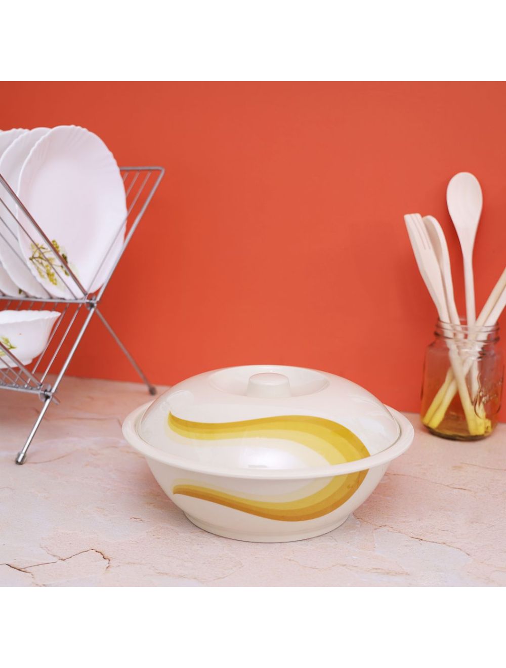 Royalford Royalford 10 Melamineware Super Rays Bowl With Lid Yellow & White