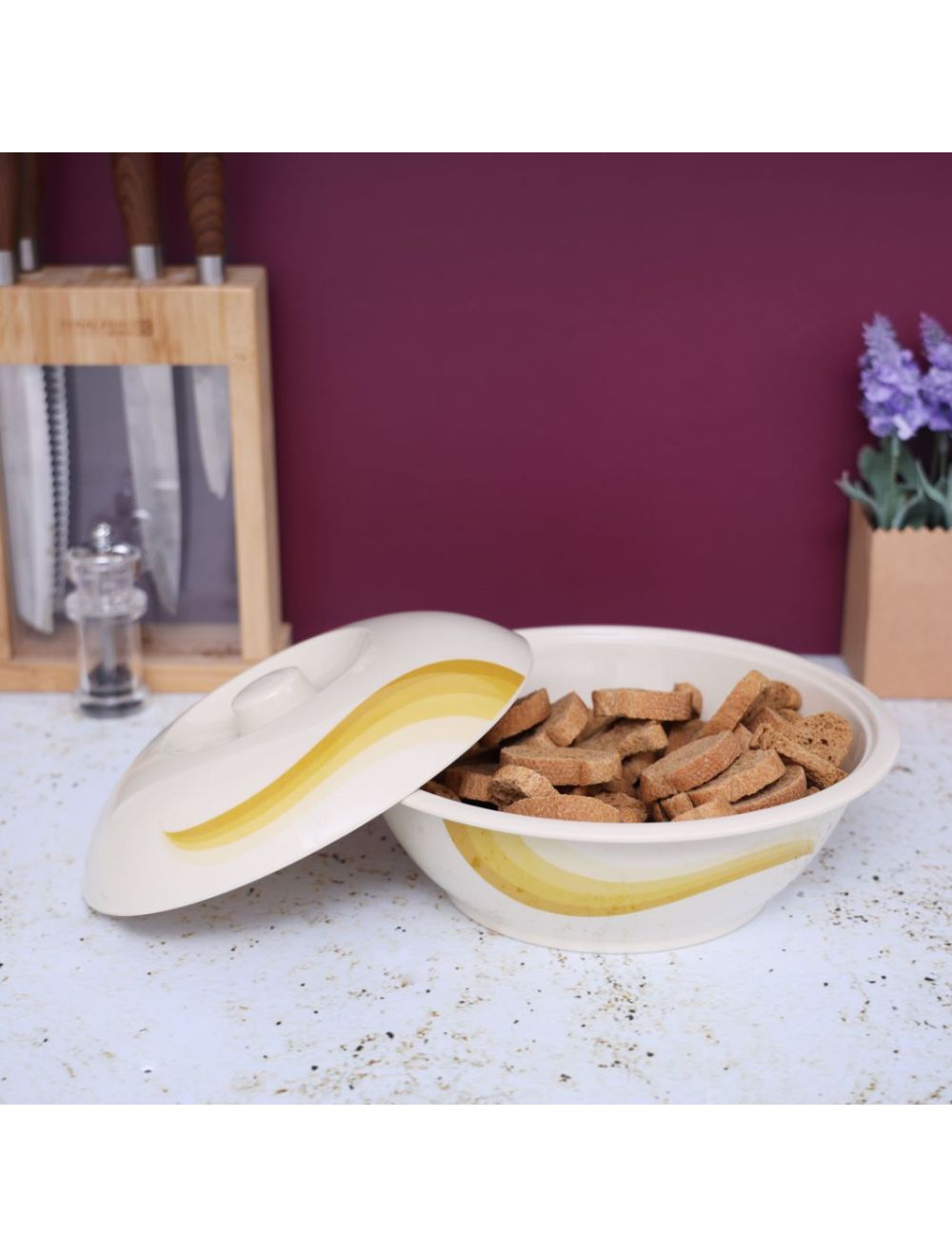 Royalford Royalford 10 Melamineware Super Rays Bowl With Lid Yellow & White