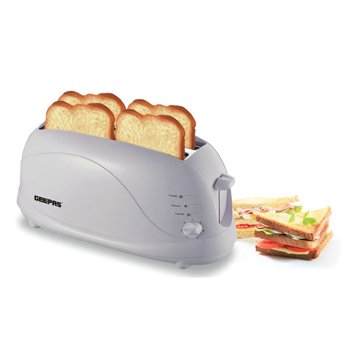 Geepas 4 Slice Bread Toaster 1100W - White