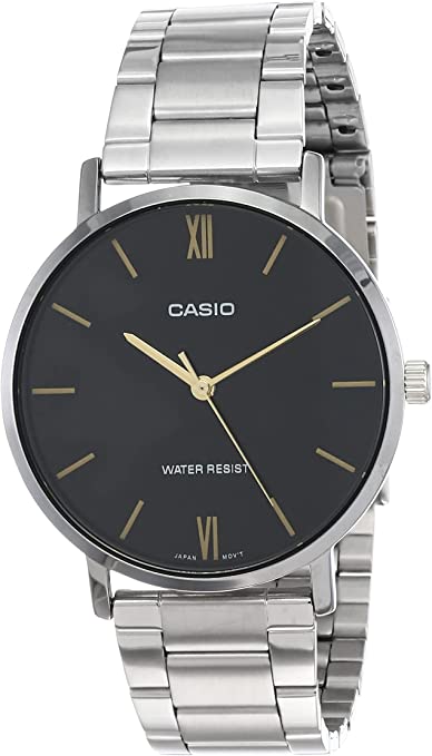 Casio Men's Minimalist Black Watch - MTP-VT01D-1B | Stainless Steel | Water-Resistant | Black Dial | Quartz Movement | Lifestyle| Business | Scratch-resistant | Fashionable | Halabh