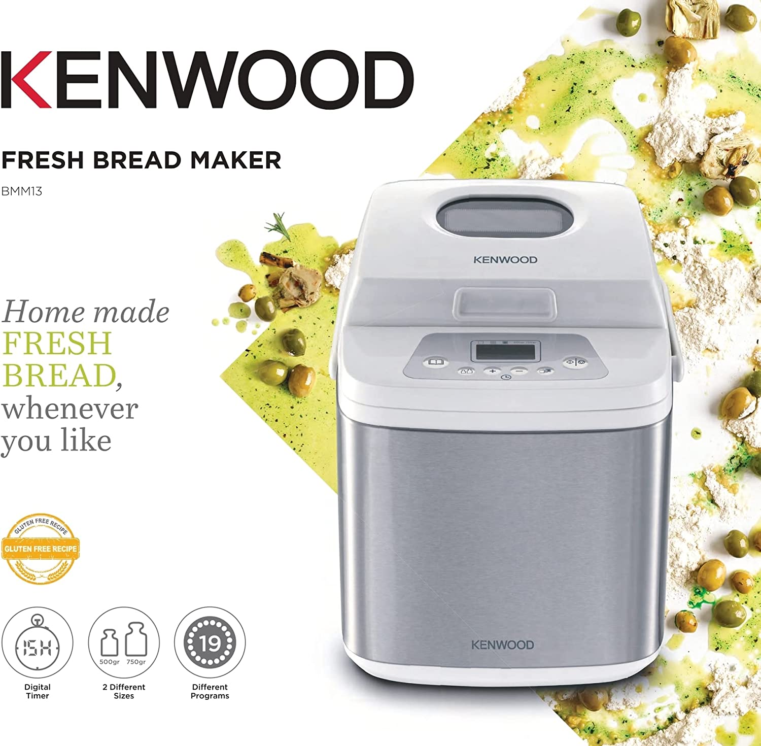 Kenwood Automatic Bread Maker Multifunctional Bread Making Machine19 Programs Bmm13,750G White