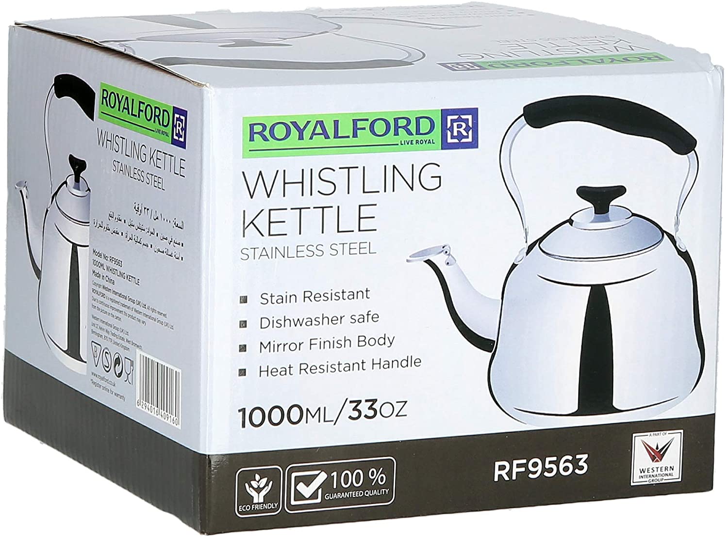 Royalford 1L Stainless Steel Whistling Kettle Silver