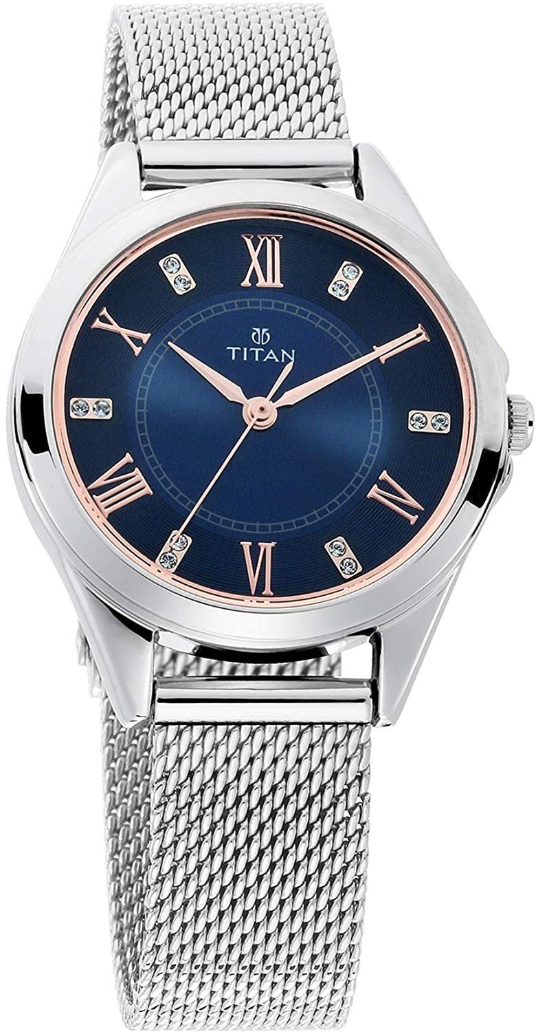 Titan Sparkle Analog Women Watch 2565SM02 | Stainless Steel | Mesh Strap | Water-Resistant | Minimal | Quartz Movement | Lifestyle | Business | Scratch-resistant | Fashionable | Halabh.com