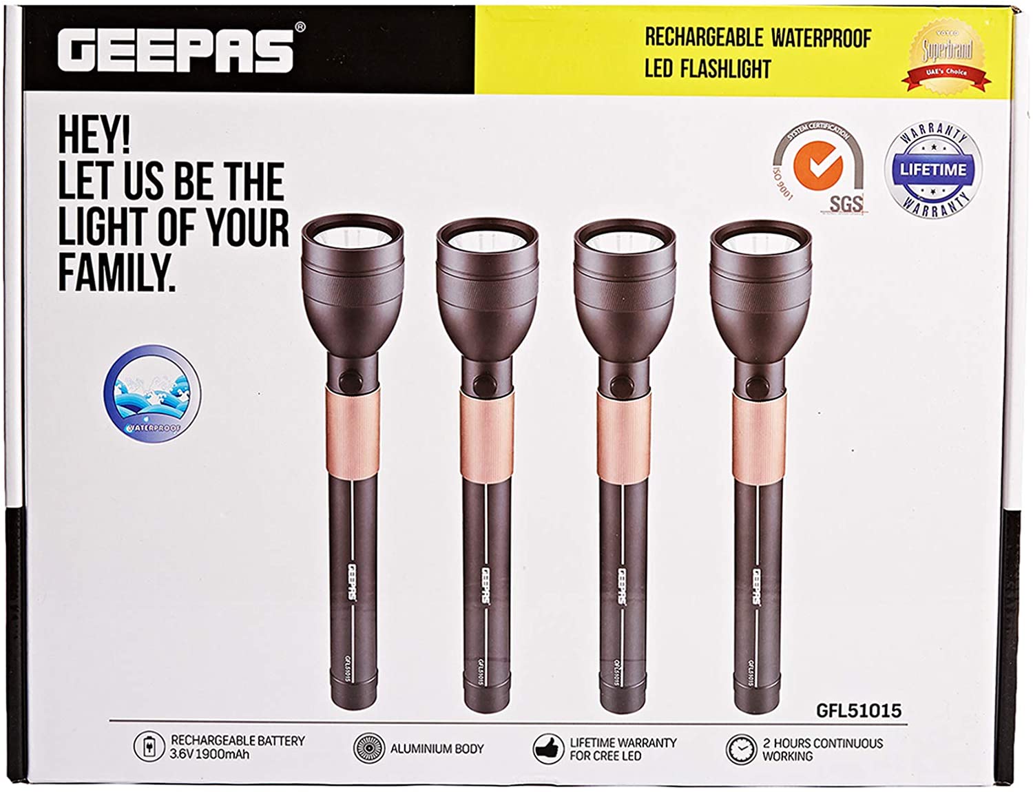 Geepas  Rechargeable Waterproof Led Flashlight