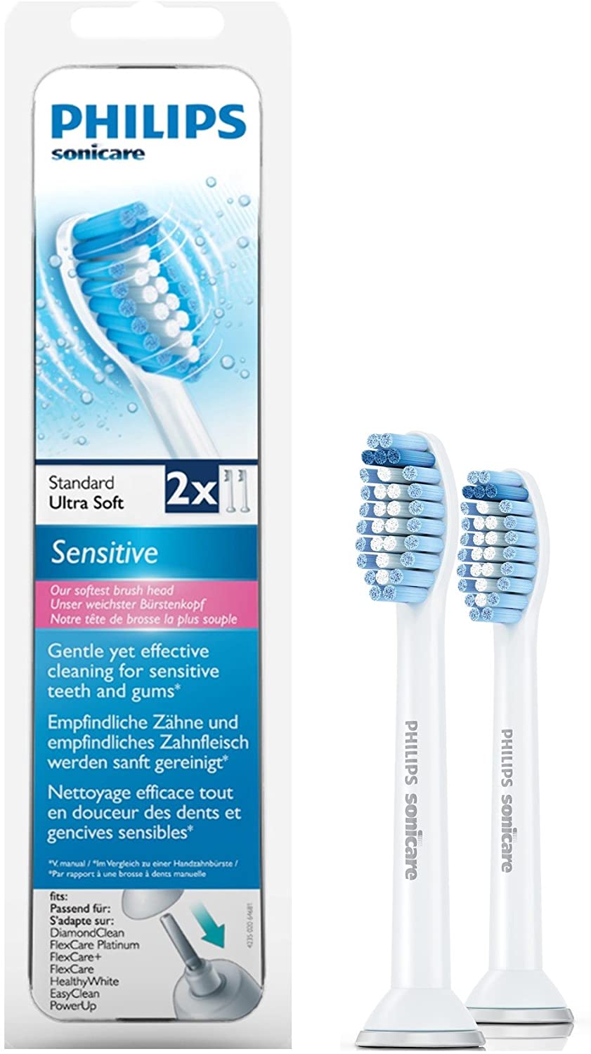 Philips HX6052/07 Sonicare Sensitive Standard Toothbrush Head, 2-Piece
